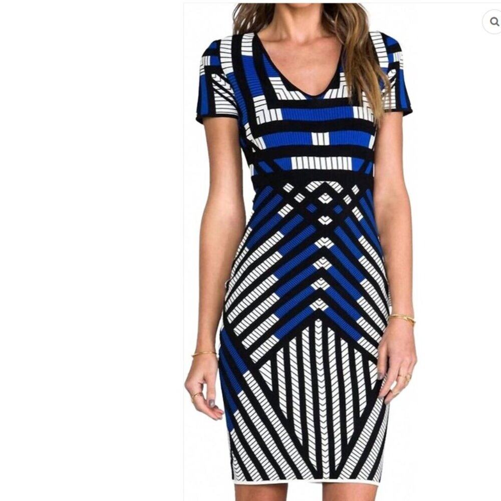 Diane von Furstenberg Runway Lorraine Ponte Dress In Blue/Black XS NWOT